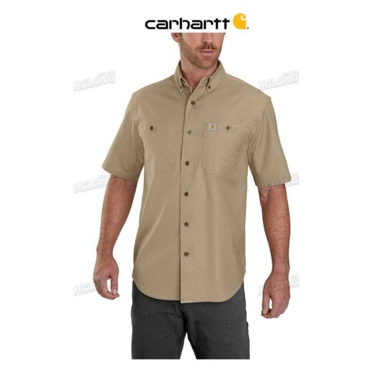 Carhartt Rugged Flex Relaxed Fit Midweight Canvas Short-Sleeve Shirt Dark Khaki | TH0002421