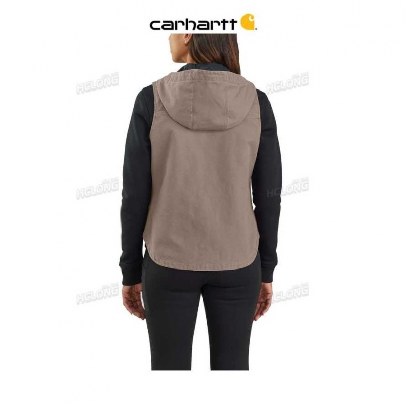 Carhartt Washed Duck Hooded Insulated Vest Taupe Gray | TH0002720