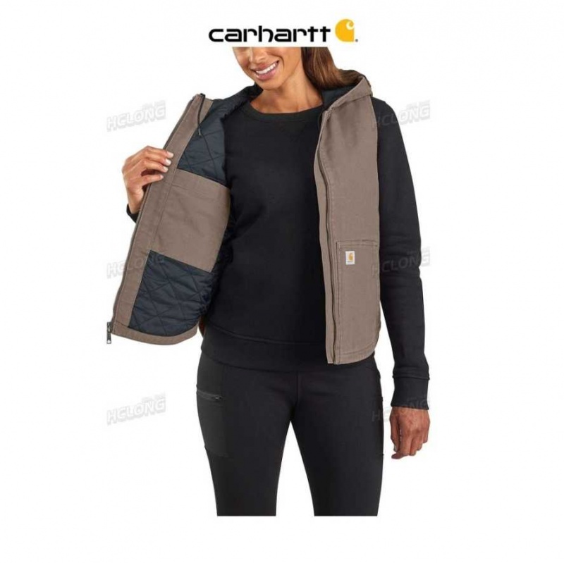 Carhartt Washed Duck Hooded Insulated Vest Taupe Gray | TH0002720