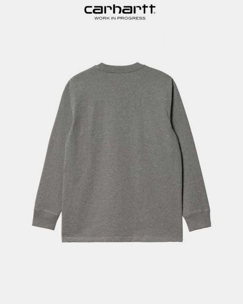 Carhartt Wip American Script Long Sleeve T-Shirt Dark Grey Heather | TH0002086