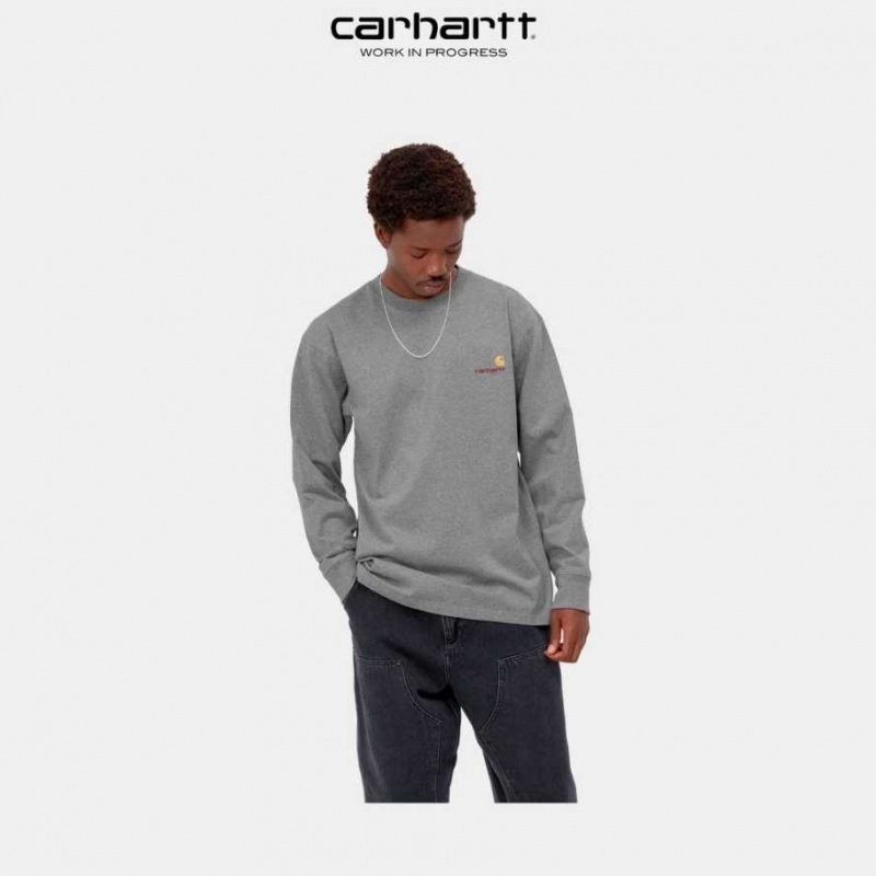 Carhartt Wip American Script Long Sleeve T-Shirt Dark Grey Heather | TH0002086