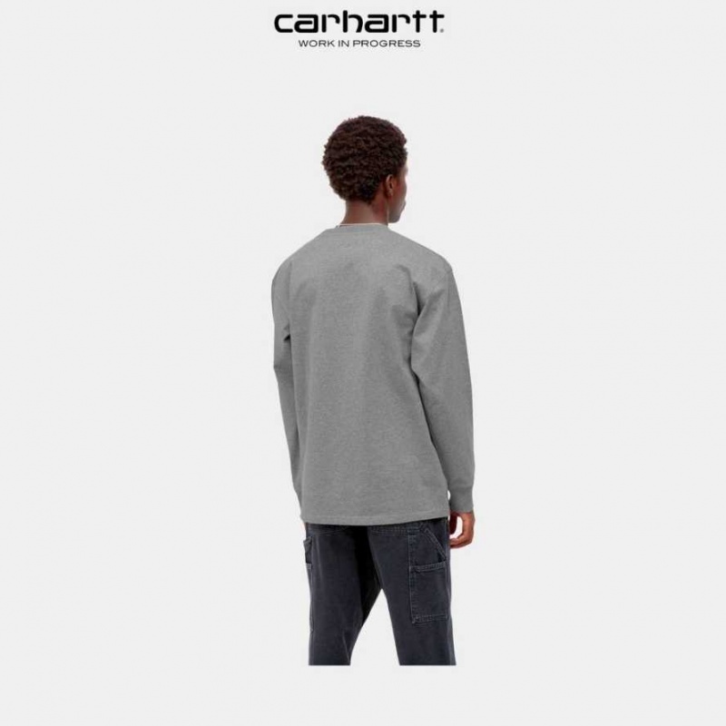 Carhartt Wip American Script Long Sleeve T-Shirt Dark Grey Heather | TH0002086