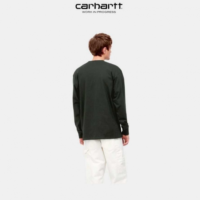 Carhartt Wip American Script Long Sleeve T-Shirt Dark Cedar | TH0002090