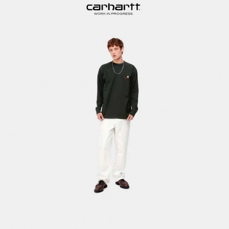 Carhartt Wip American Script Long Sleeve T-Shirt Dark Cedar | TH0002090