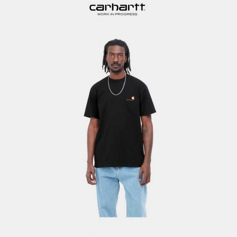 Carhartt Wip American Script T-Shirt Black | TH0002100