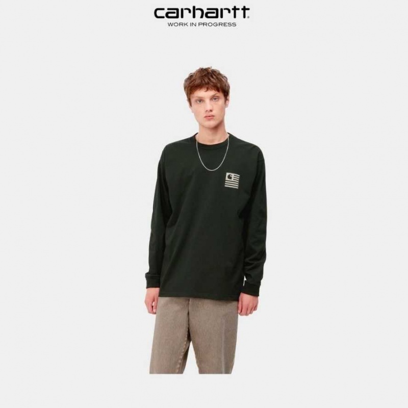 Carhartt Wip Book State Long Sleeve T-Shirt Dark Cedar | TH0002115