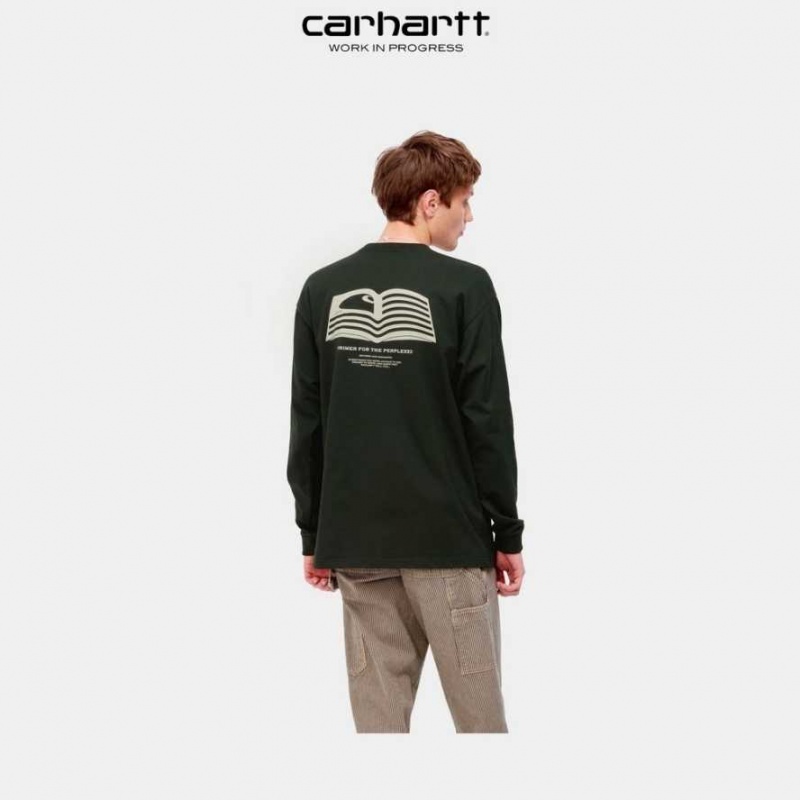 Carhartt Wip Book State Long Sleeve T-Shirt Dark Cedar | TH0002115