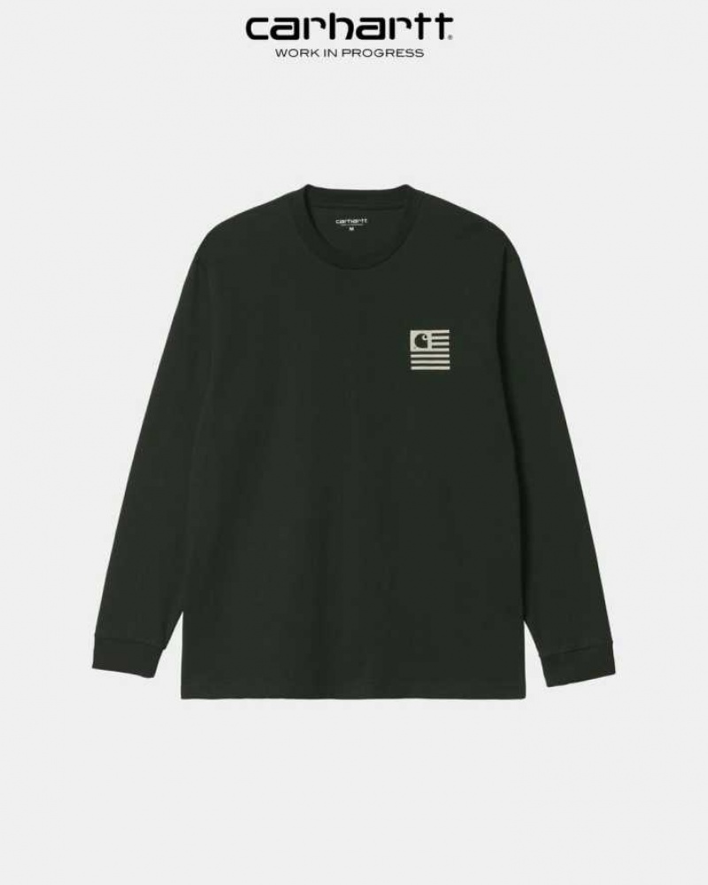 Carhartt Wip Book State Long Sleeve T-Shirt Dark Cedar | TH0002115