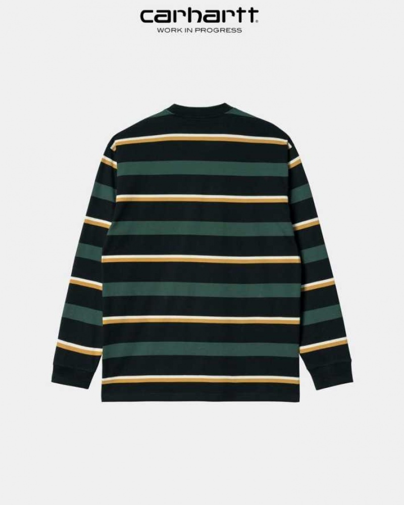 Carhartt Wip Bowman Stripe Long Sleeve T-Shirt Juniper | TH0002118