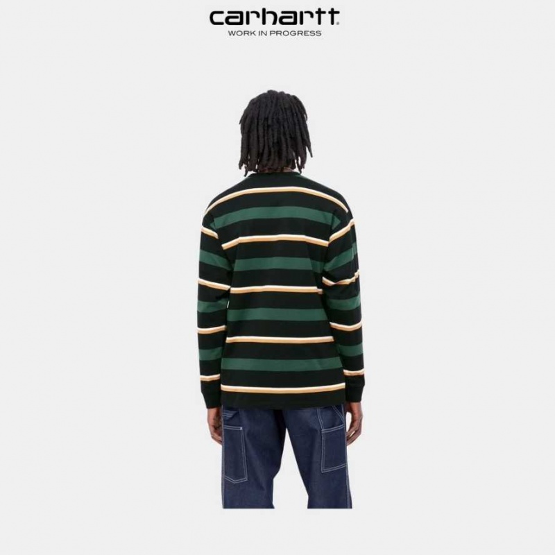 Carhartt Wip Bowman Stripe Long Sleeve T-Shirt Juniper | TH0002118