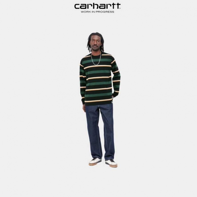 Carhartt Wip Bowman Stripe Long Sleeve T-Shirt Juniper | TH0002118