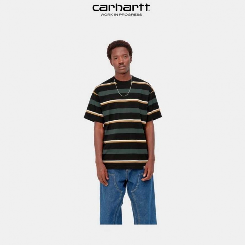 Carhartt Wip Bowman Stripe T-Shirt Juniper | TH0002120