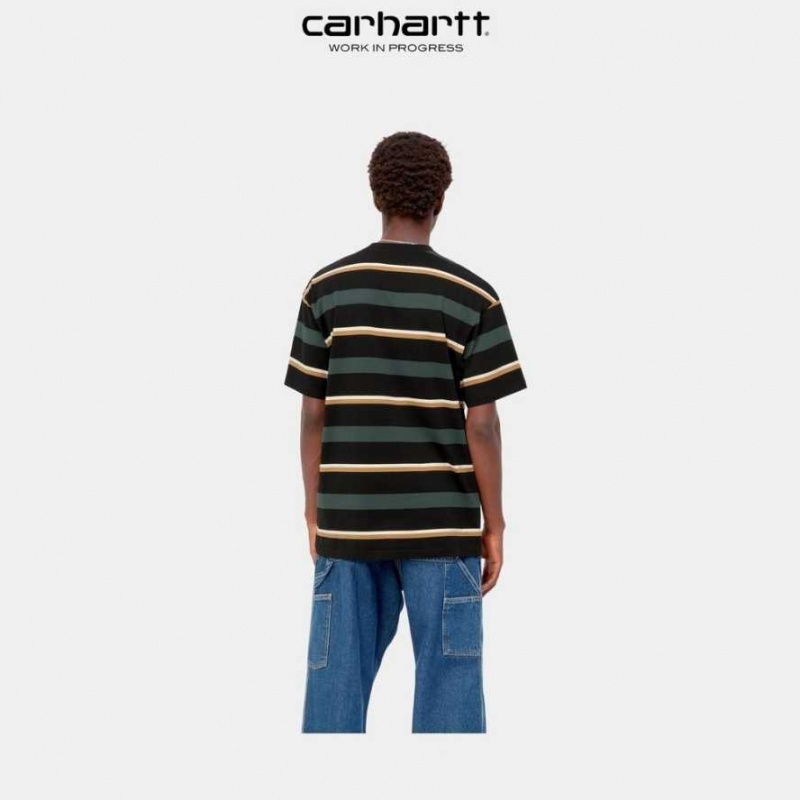 Carhartt Wip Bowman Stripe T-Shirt Juniper | TH0002120