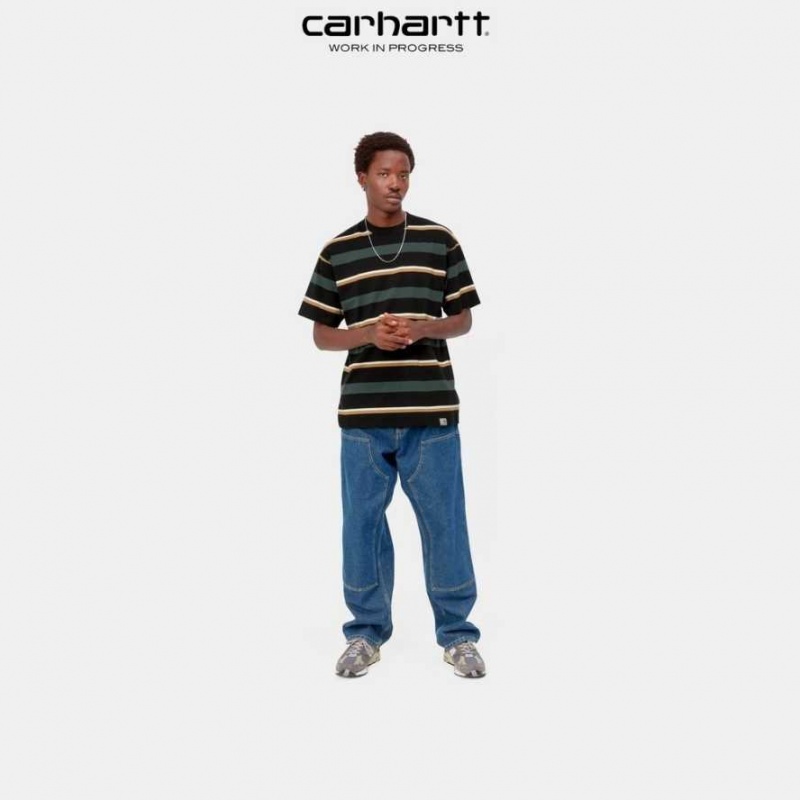 Carhartt Wip Bowman Stripe T-Shirt Juniper | TH0002120