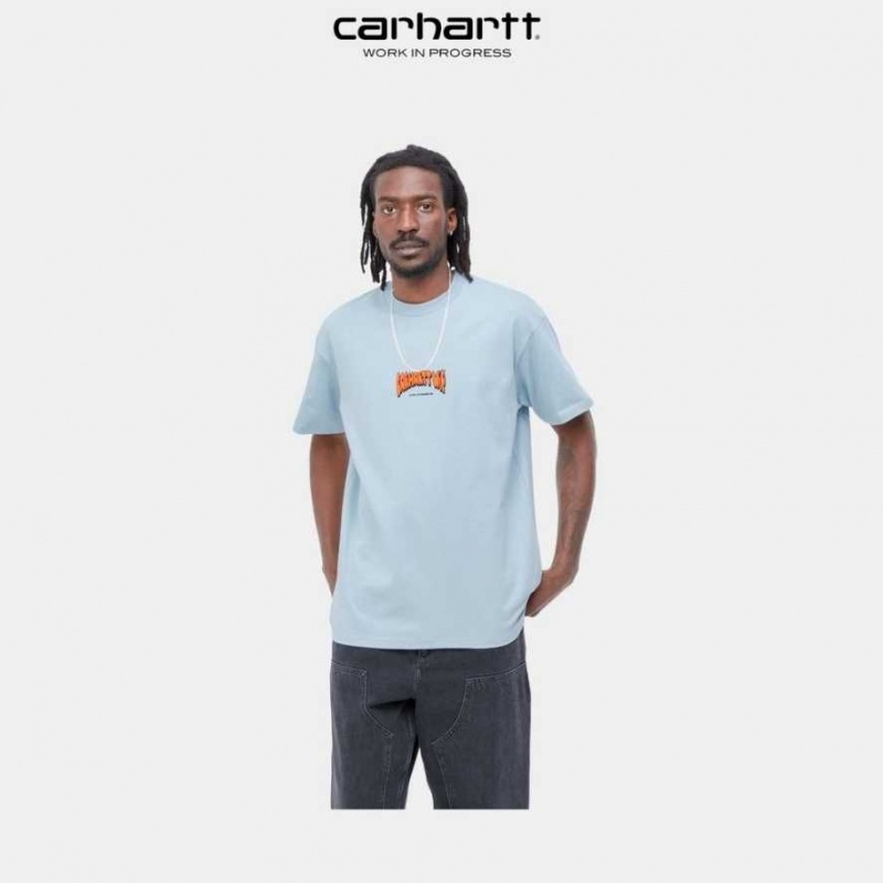 Carhartt Wip Bubble Script T-Shirt Misty Sky | TH0002121