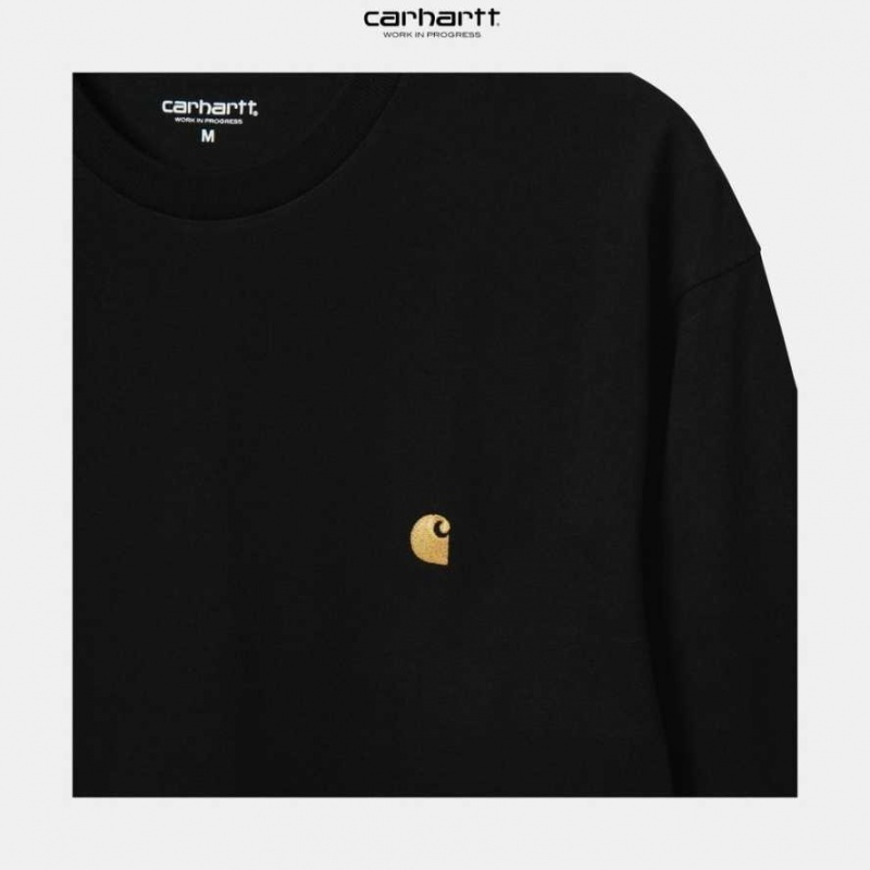 Carhartt Wip Chase Long Sleeve T-Shirt Black | TH0002146