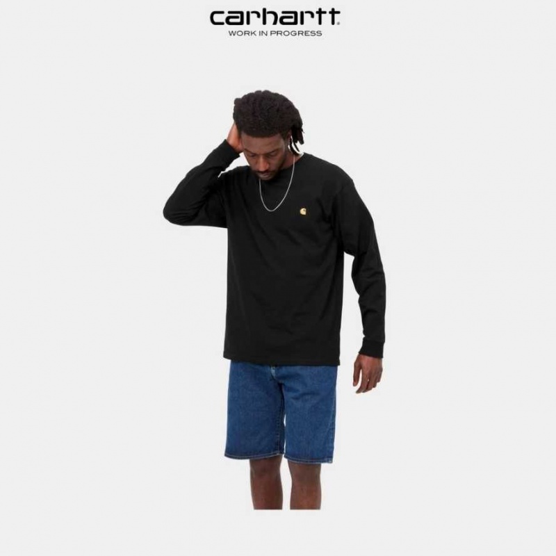 Carhartt Wip Chase Long Sleeve T-Shirt Black | TH0002146