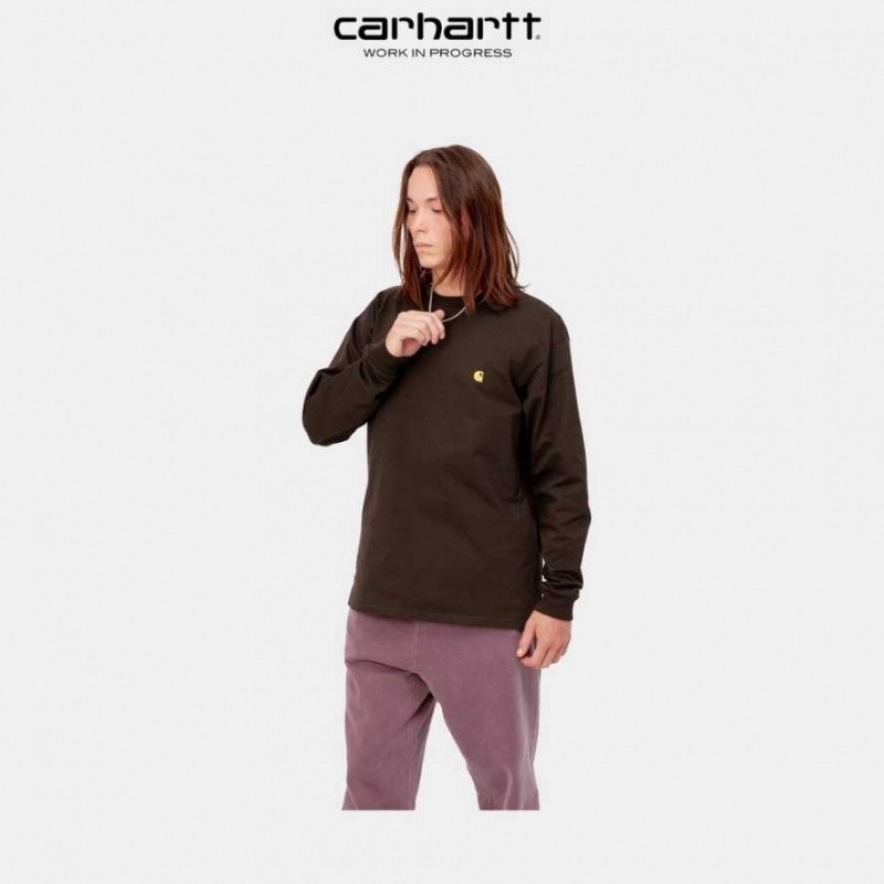 Carhartt Wip Chase Long Sleeve T-Shirt Dark Umber | TH0002143