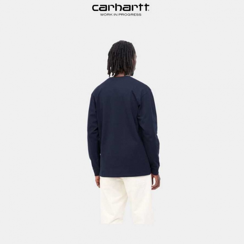 Carhartt Wip Chase Long Sleeve T-Shirt Dark Navy | TH0002147