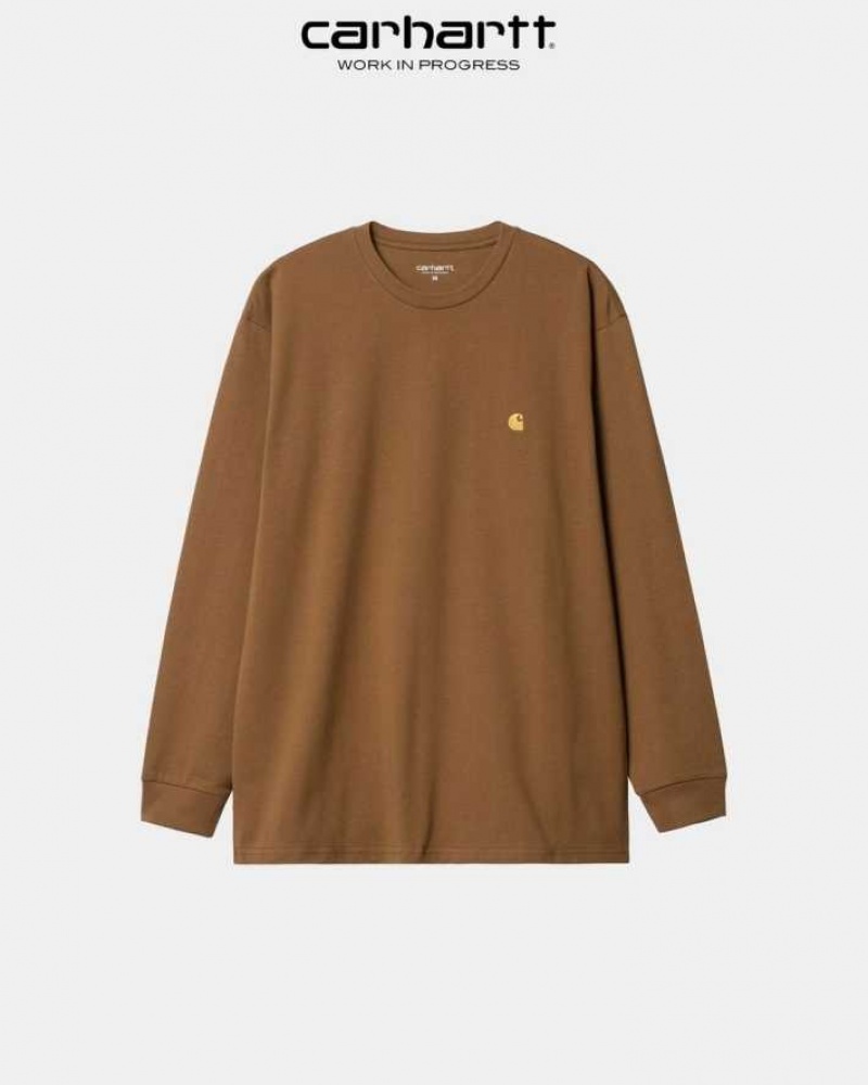 Carhartt Wip Chase Long Sleeve T-Shirt Hamilton Brown | TH0002144