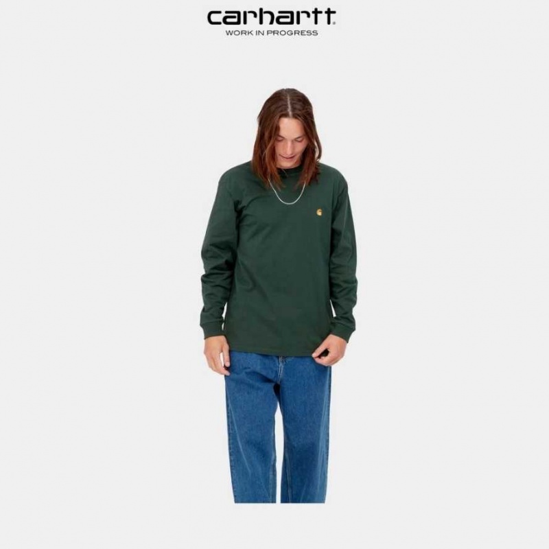 Carhartt Wip Chase Long Sleeve T-Shirt Juniper | TH0002142