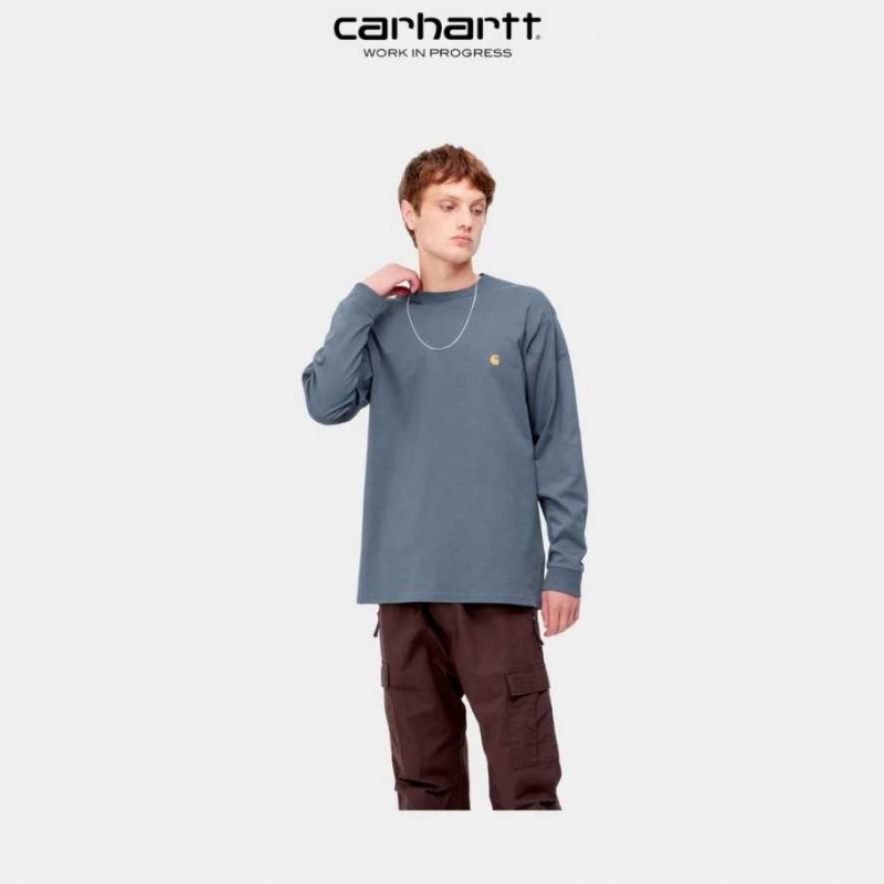 Carhartt Wip Chase Long Sleeve T-Shirt Storm Blue | TH0002148