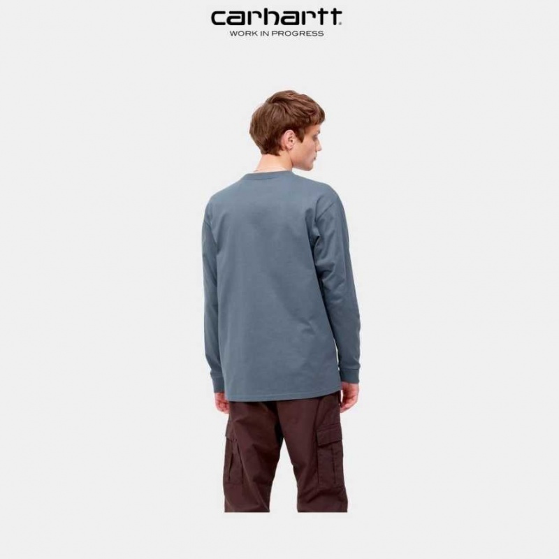 Carhartt Wip Chase Long Sleeve T-Shirt Storm Blue | TH0002148