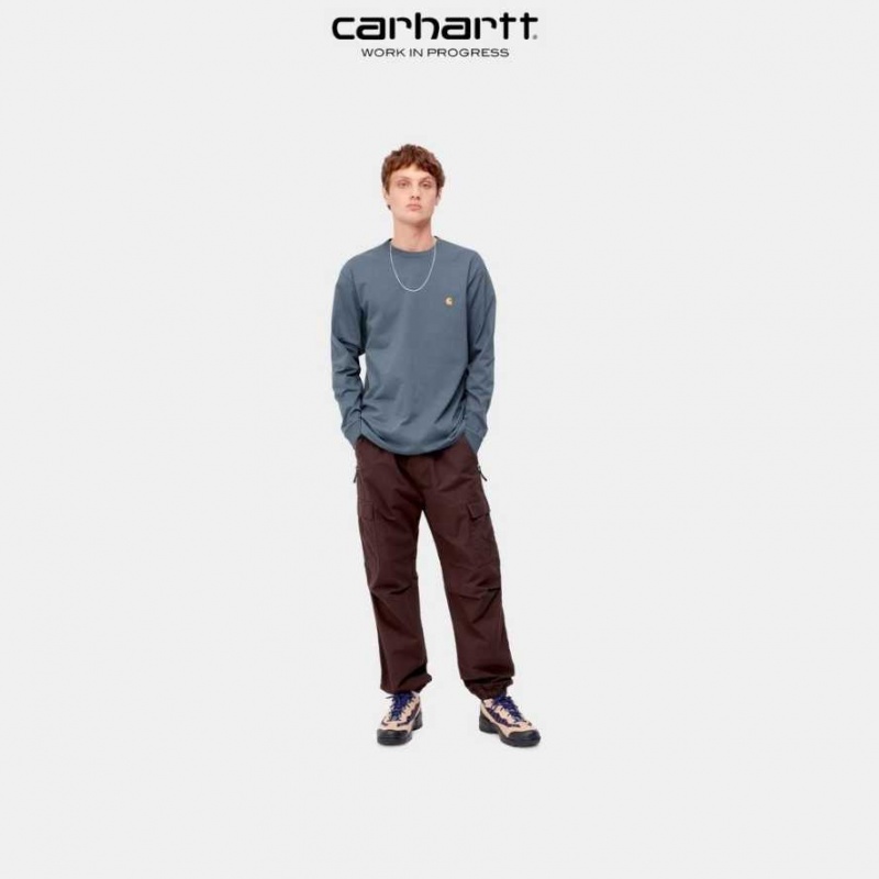 Carhartt Wip Chase Long Sleeve T-Shirt Storm Blue | TH0002148