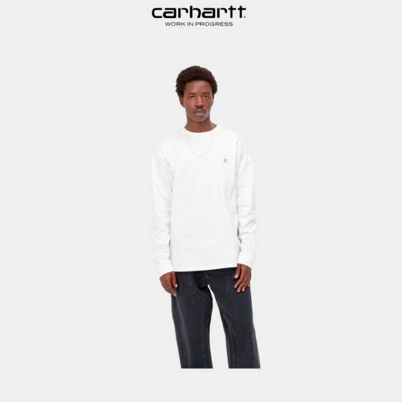 Carhartt Wip Chase Long Sleeve T-Shirt White | TH0002150