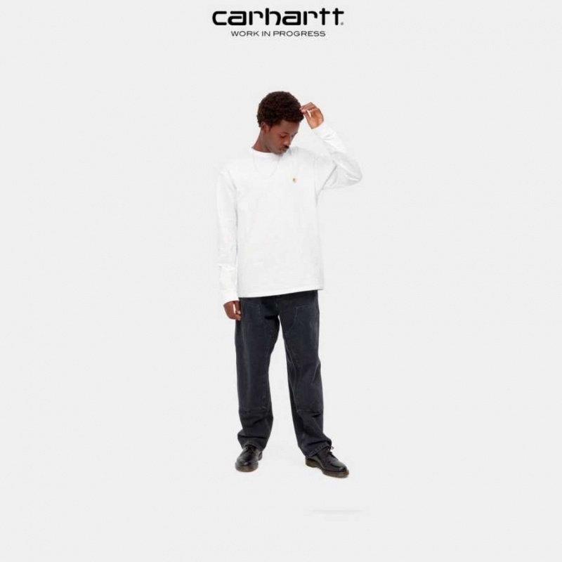 Carhartt Wip Chase Long Sleeve T-Shirt White | TH0002150