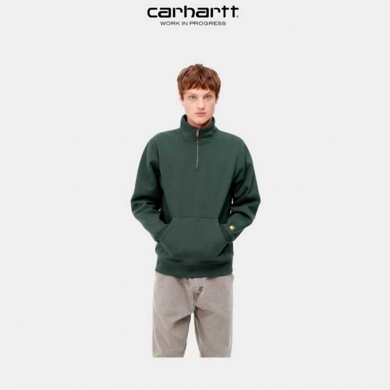 Carhartt Wip Chase Neck Zip Sweatshirt Juniper | TH0000262