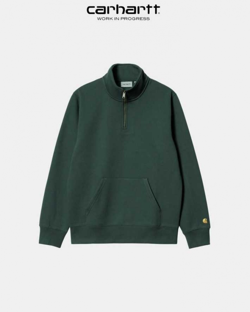 Carhartt Wip Chase Neck Zip Sweatshirt Juniper | TH0000262