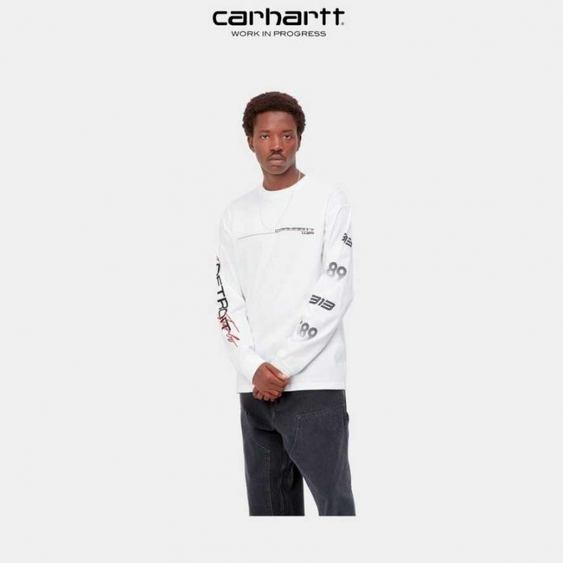 Carhartt Wip Detroit Turbo Long Sleeve T-Shirt White | TH0002173