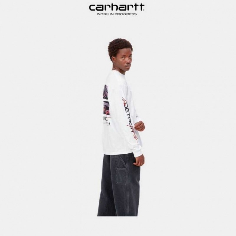 Carhartt Wip Detroit Turbo Long Sleeve T-Shirt White | TH0002173