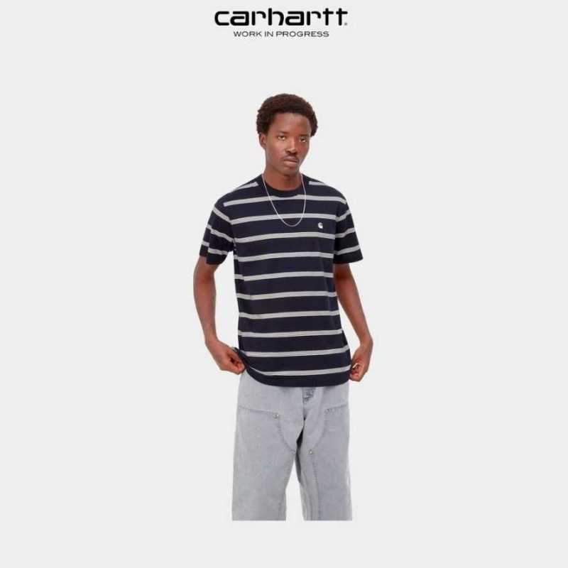 Carhartt Wip Glover Stripe T-Shirt Dark Navy | TH0002205