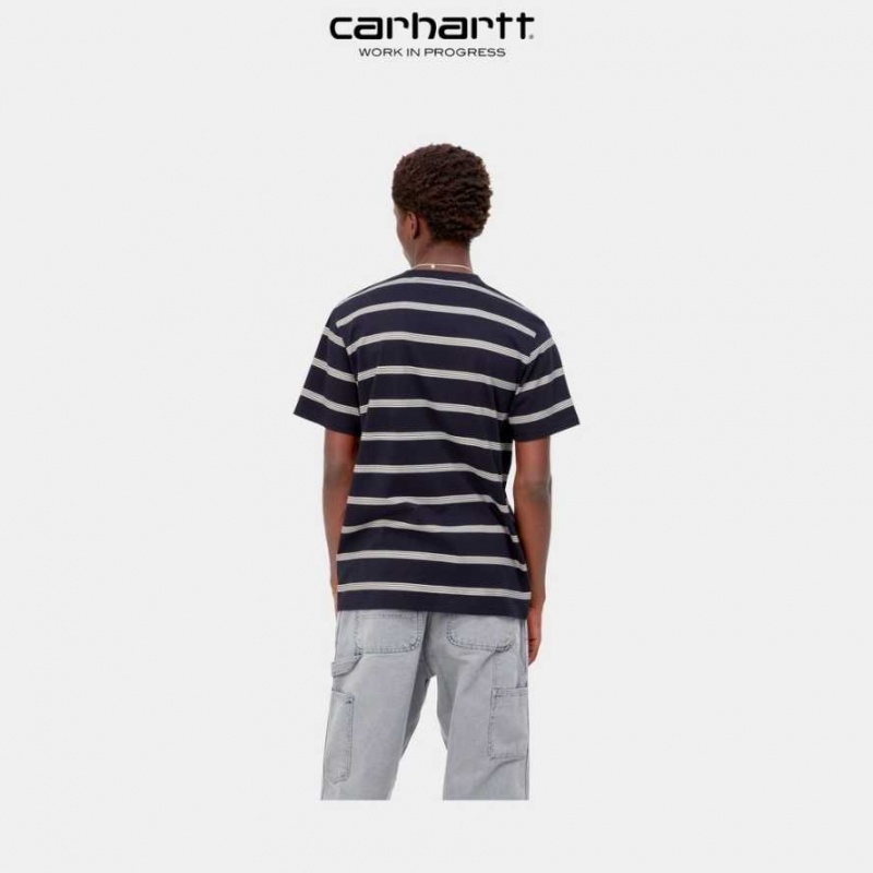 Carhartt Wip Glover Stripe T-Shirt Dark Navy | TH0002205