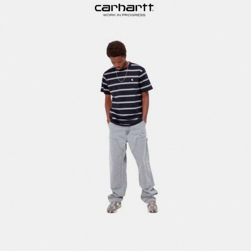 Carhartt Wip Glover Stripe T-Shirt Dark Navy | TH0002205