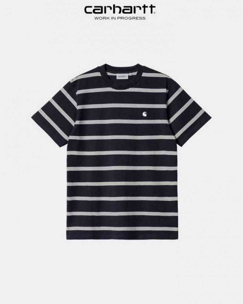 Carhartt Wip Glover Stripe T-Shirt Dark Navy | TH0002205