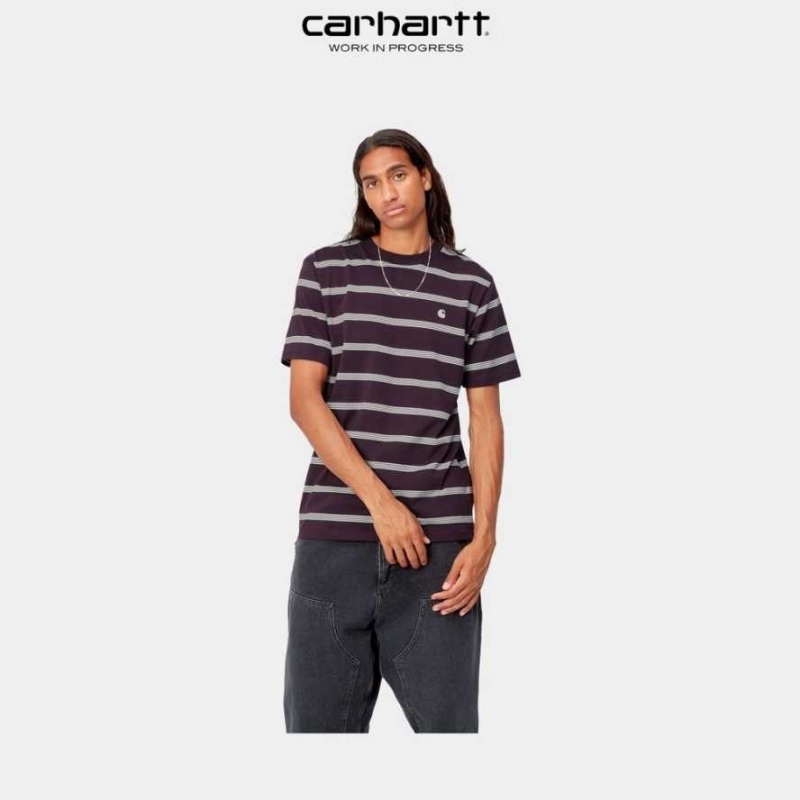 Carhartt Wip Glover Stripe T-Shirt Dark Plum | TH0002204