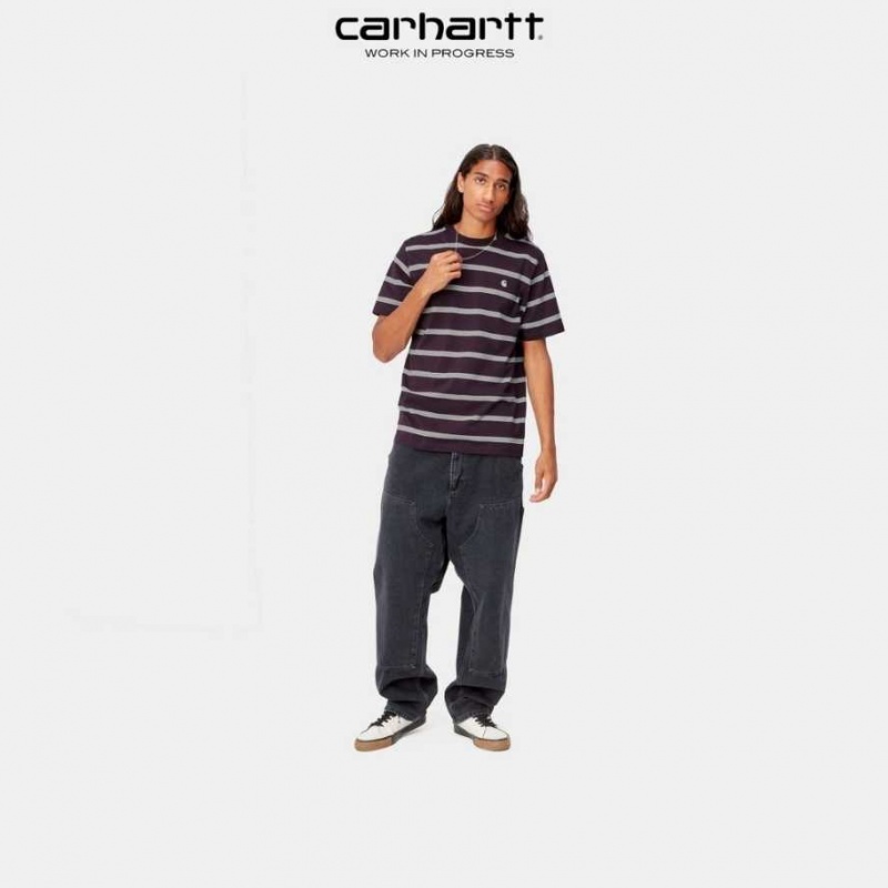 Carhartt Wip Glover Stripe T-Shirt Dark Plum | TH0002204