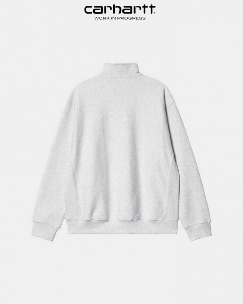 Carhartt Wip Half Zip American Script Sweatshirt Ash Heather | TH0000278