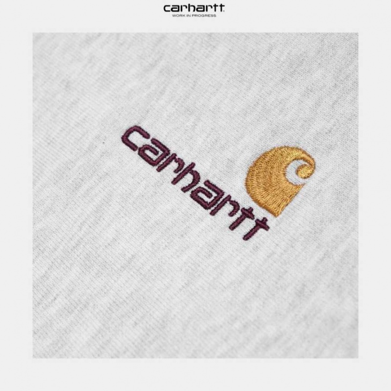 Carhartt Wip Half Zip American Script Sweatshirt Ash Heather | TH0000278