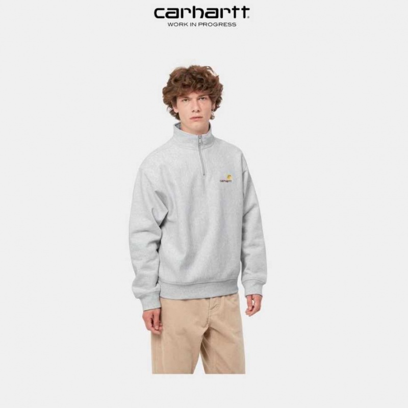 Carhartt Wip Half Zip American Script Sweatshirt Ash Heather | TH0000278