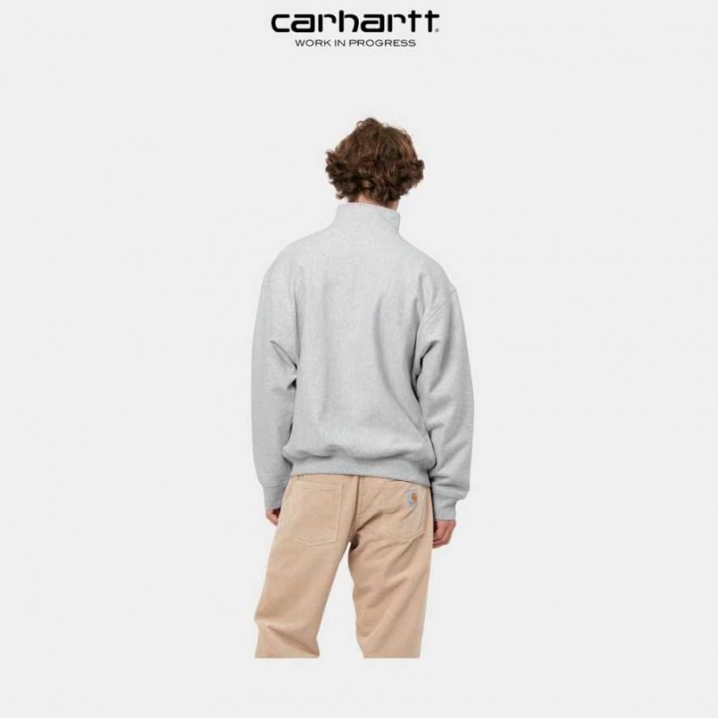 Carhartt Wip Half Zip American Script Sweatshirt Ash Heather | TH0000278