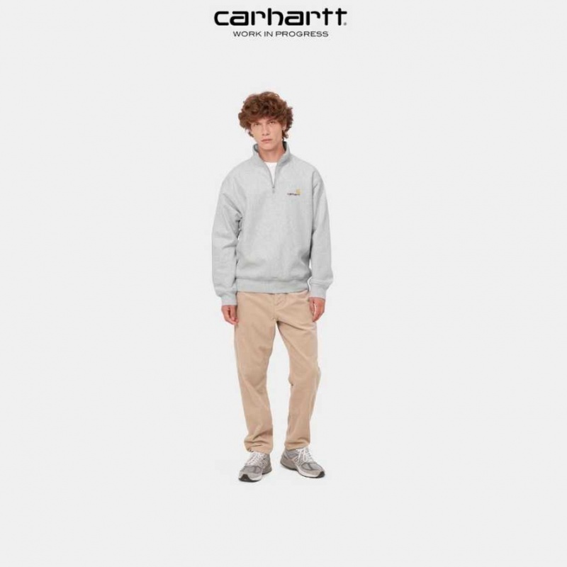 Carhartt Wip Half Zip American Script Sweatshirt Ash Heather | TH0000278