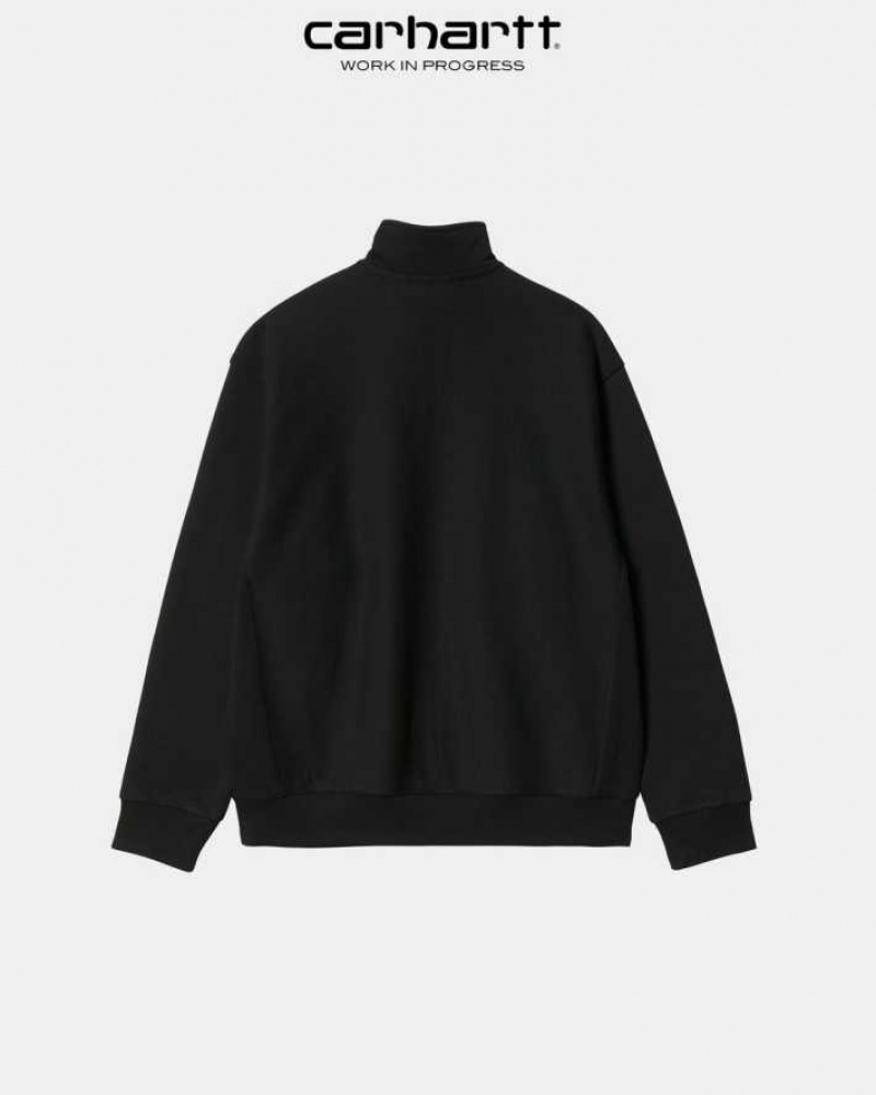 Carhartt Wip Half Zip American Script Sweatshirt Black | TH0000279