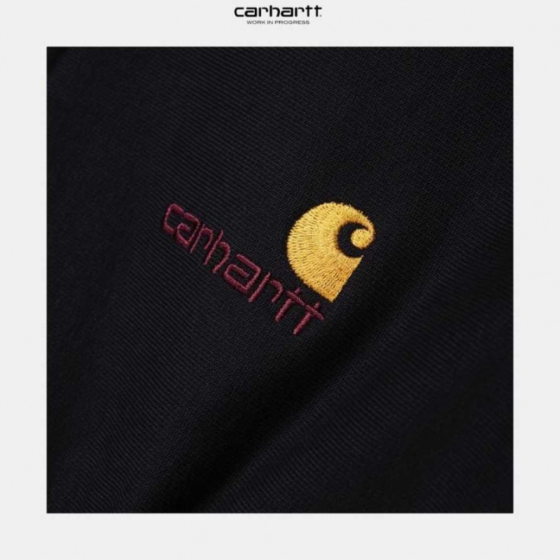 Carhartt Wip Half Zip American Script Sweatshirt Black | TH0000279