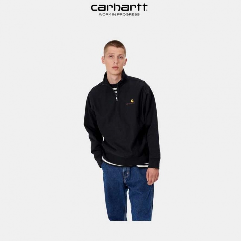 Carhartt Wip Half Zip American Script Sweatshirt Black | TH0000279