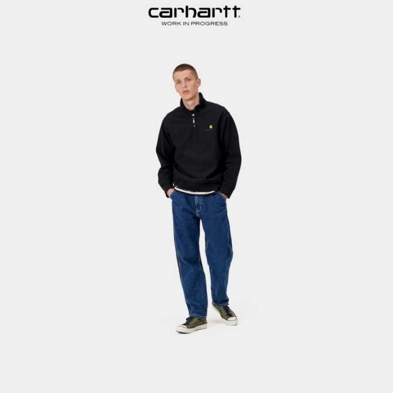 Carhartt Wip Half Zip American Script Sweatshirt Black | TH0000279