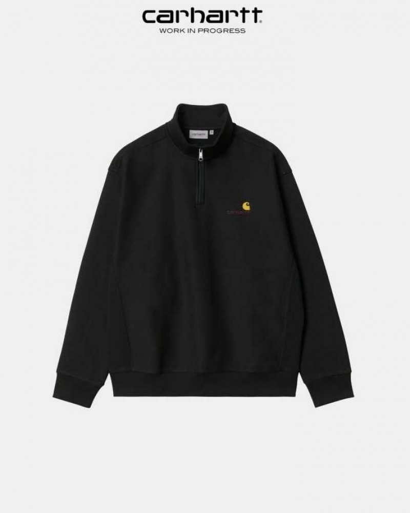 Carhartt Wip Half Zip American Script Sweatshirt Black | TH0000279